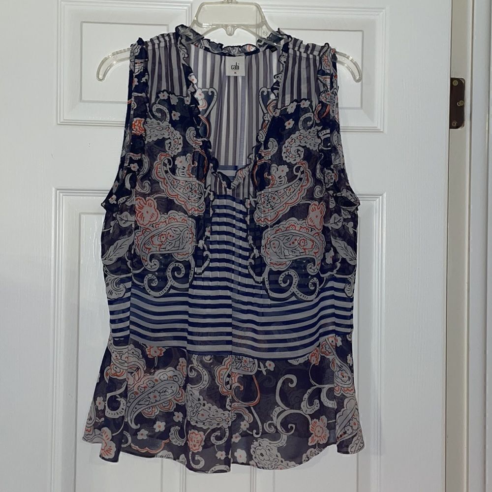 CAbi Sheer Paisley, Floral & Striped Peplum Blouse